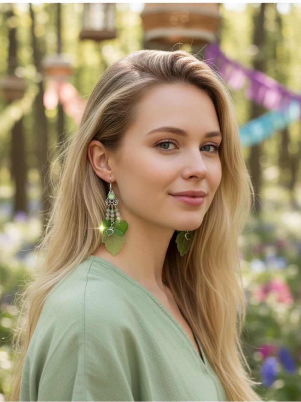 Green Leaf Bead Drop Earrings - Women's Fashion Jewelry